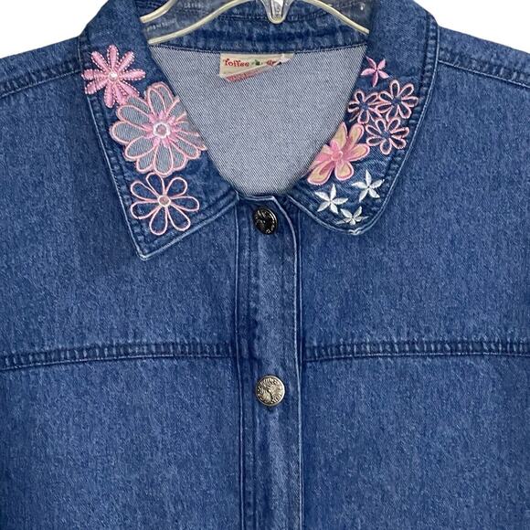 Vintage Denim Womens XL Jacket Pink Embroidered Flowers Butterflies Toffee Apple - Picture 5 of 10